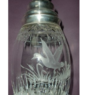 Hawkes Sterling and Cut Glass Duck Cocktail Shaker 